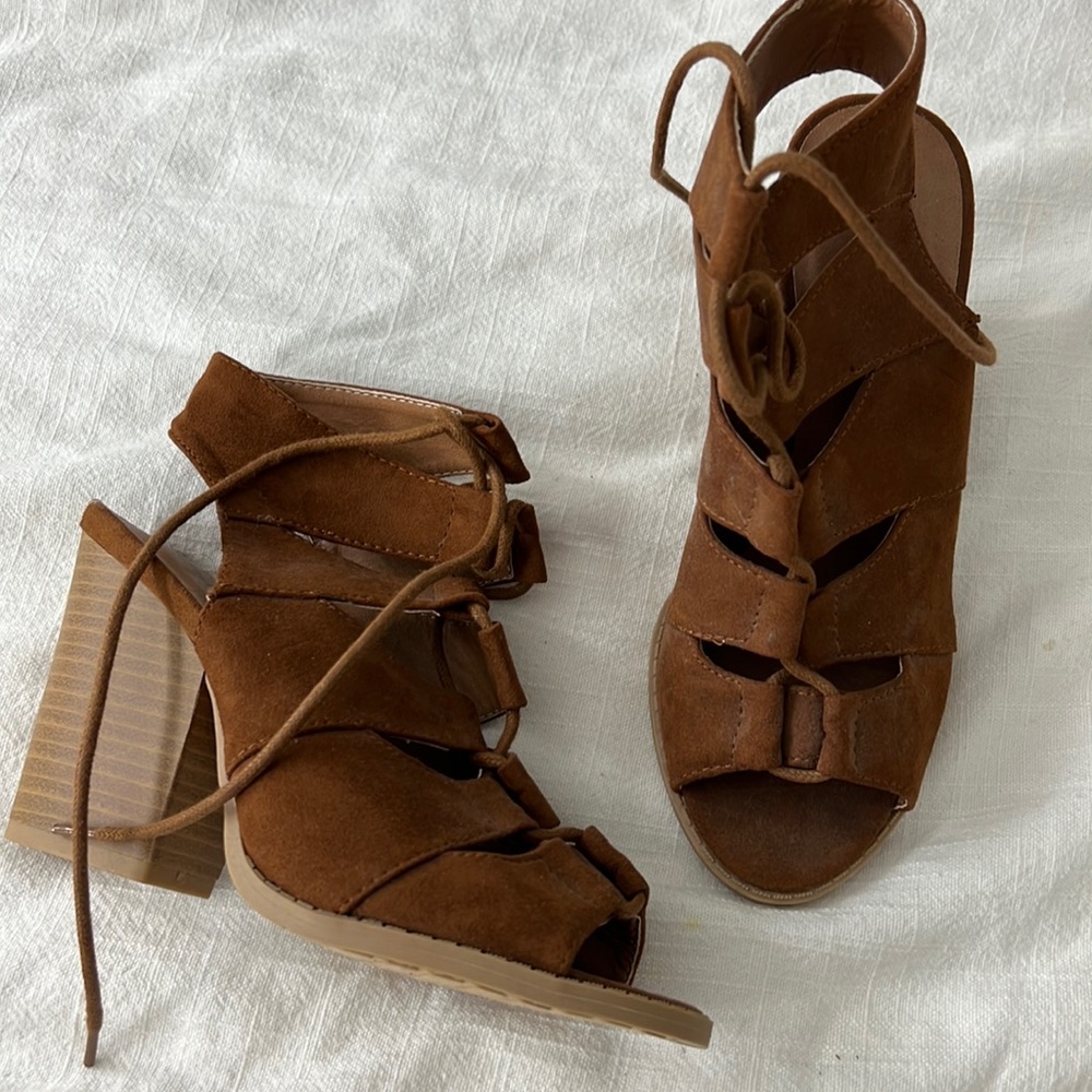 Brown lace booties